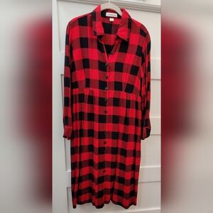 Coldwater Creek Red/Black Flannel Buffalo Check Midi Dress 10P
